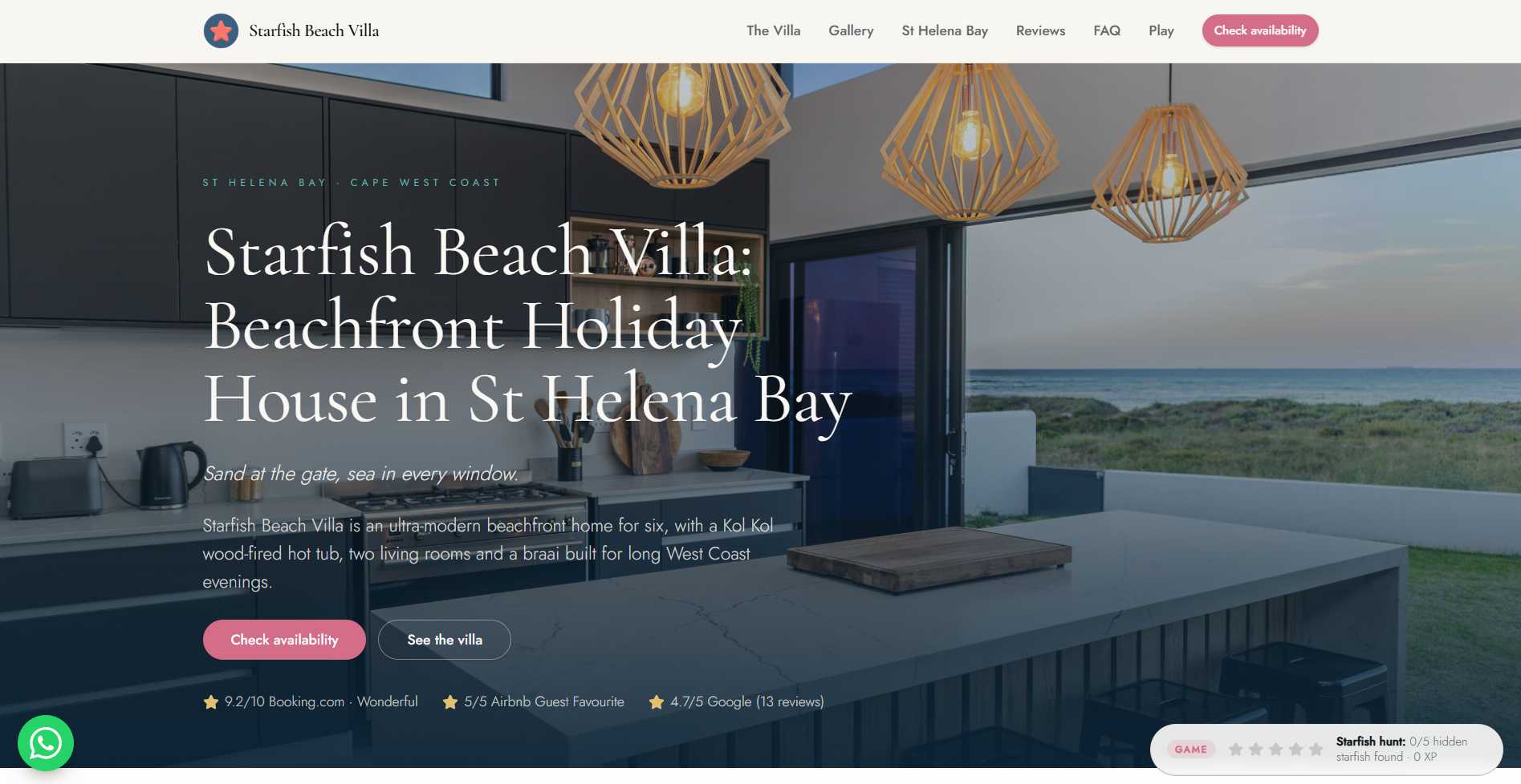 Screenshot of the live Starfish Beach Villa website built by VDV Digital